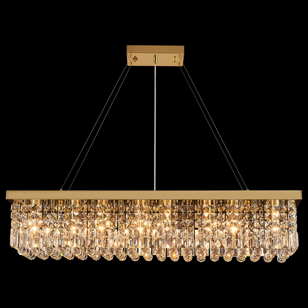 Rectangular Gold Canopy Crystal Chandelier For Kitchen