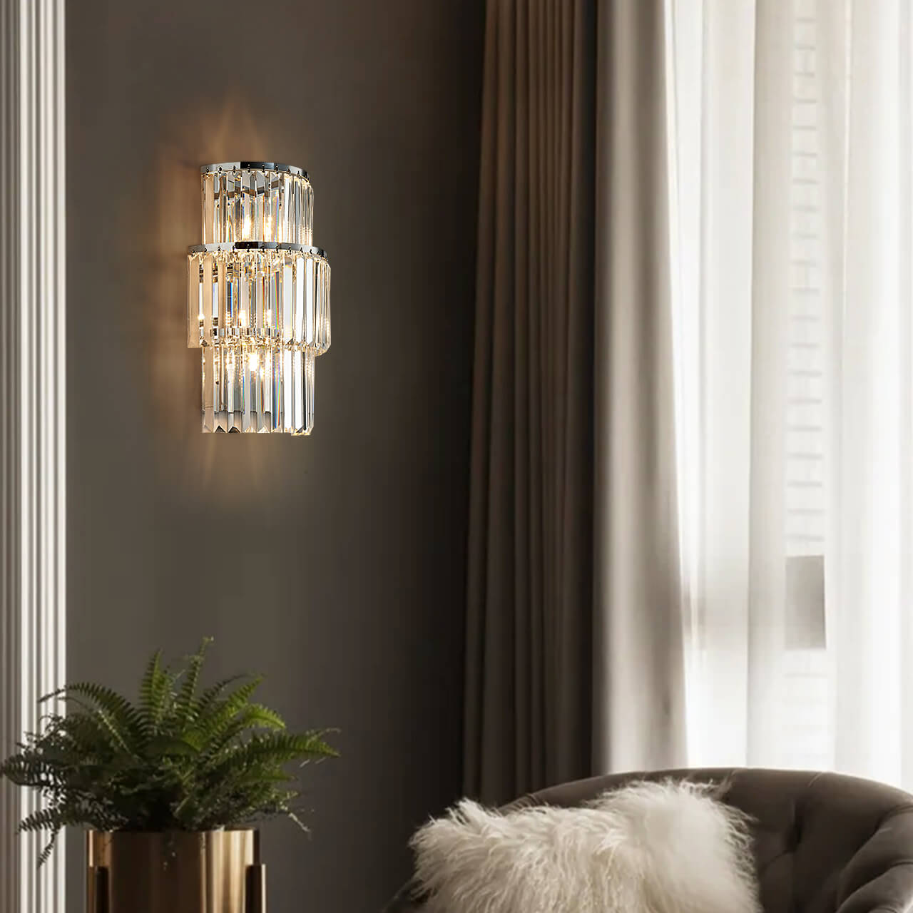 Silver Oval 3-layer Crystal Wall Lamp