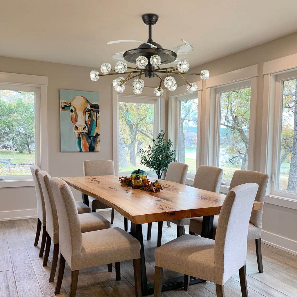 Unusual Looking Vintage Bronze Sputnik Fandelier Fan