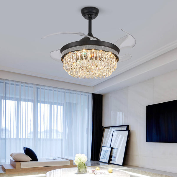 Top Rated Matt Black Retractable Crystal Fandelier