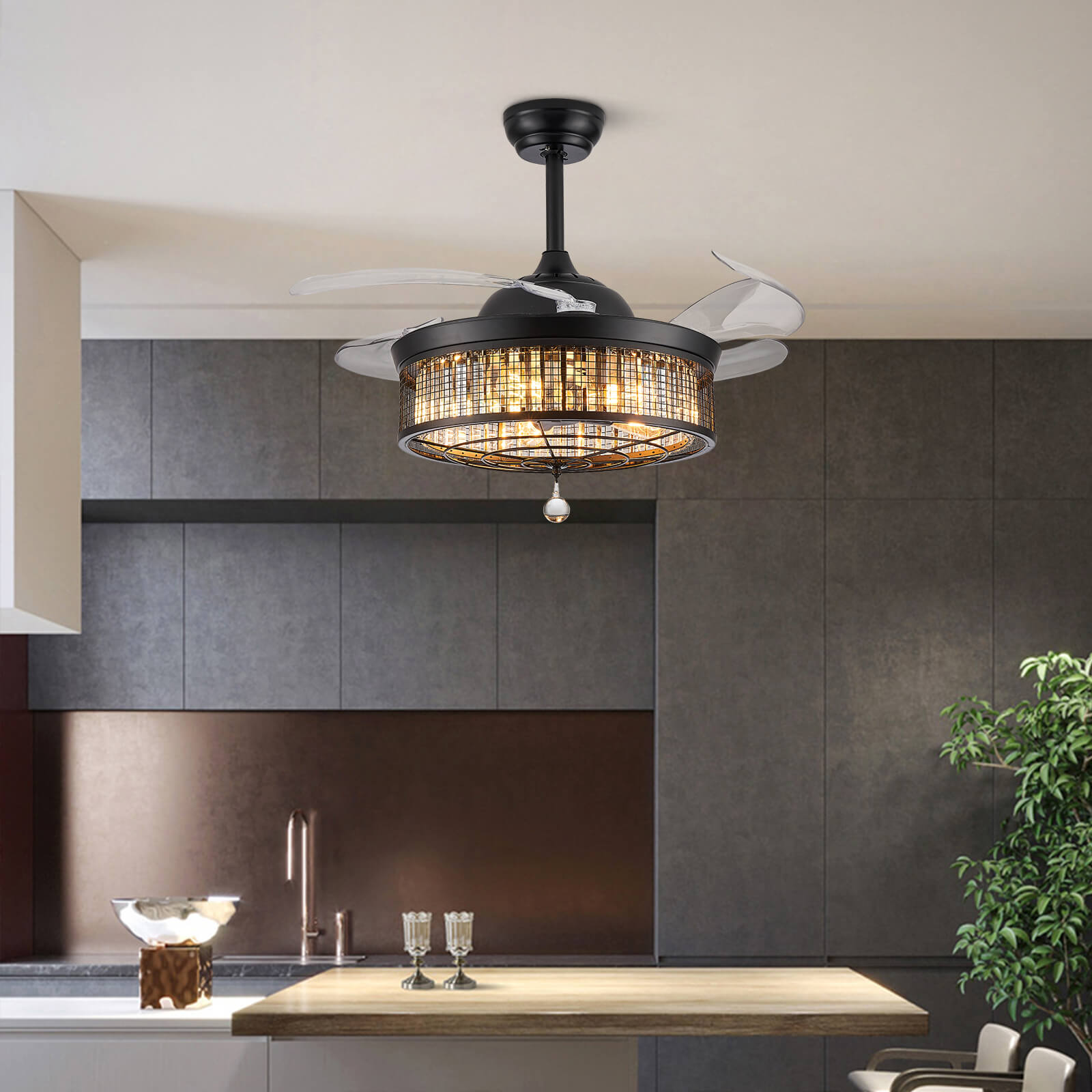 Gorgeous Mesh Caged Ceiling Fan With Light 42"