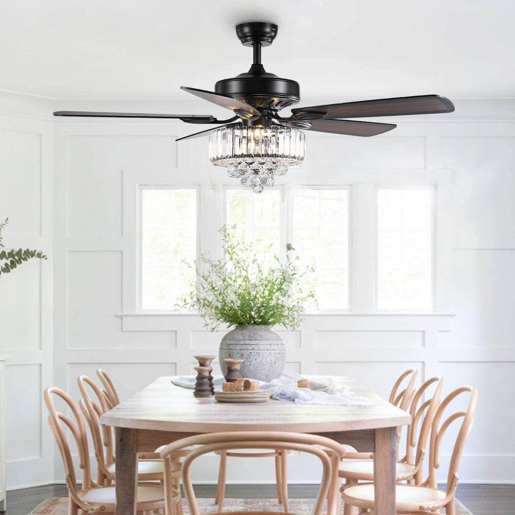 MOOONI-Ceiling-Fan-Light-Matte-Black-Finish-Vertical-Crystal-Fandelier-52“-Dining-Room