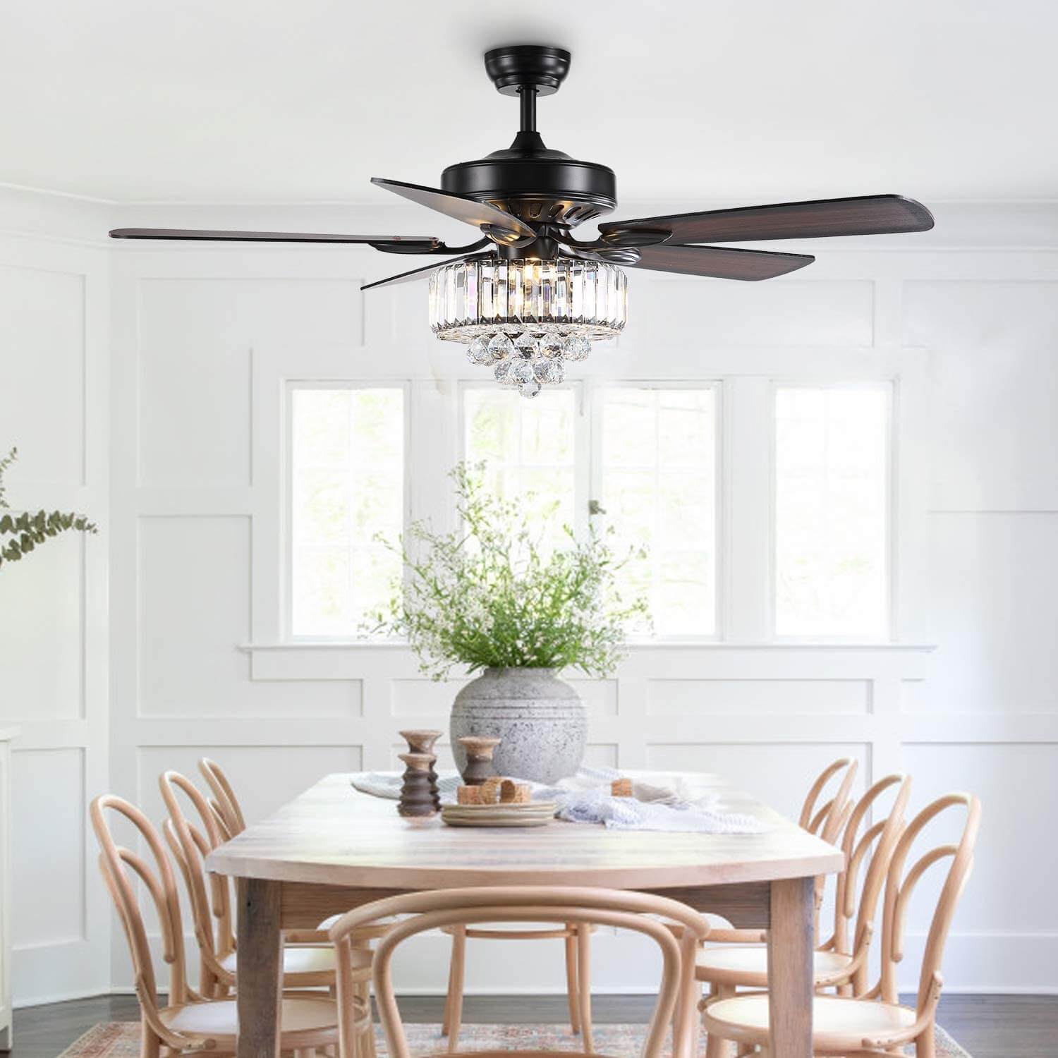 MOOONI-Ceiling-Fan-Light-Matte-Black-Finish-Vertical-Crystal-Fandelier-52“-Dining-Room