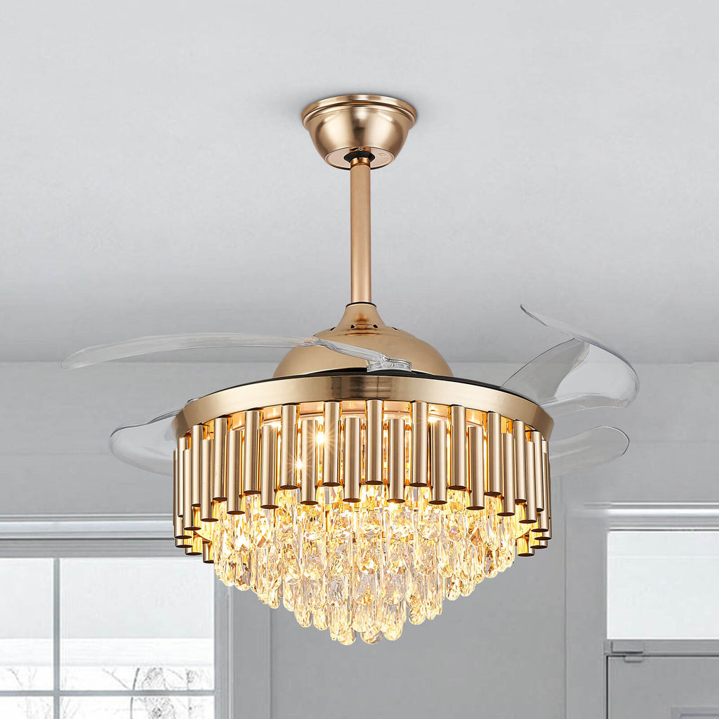 Top-Rated K9 Crystal Round Gold Retractable Fandelier