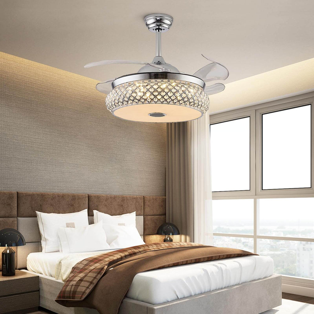 Round Polished Chrome Ceiling Fan With Light MOOONI LIGHTING