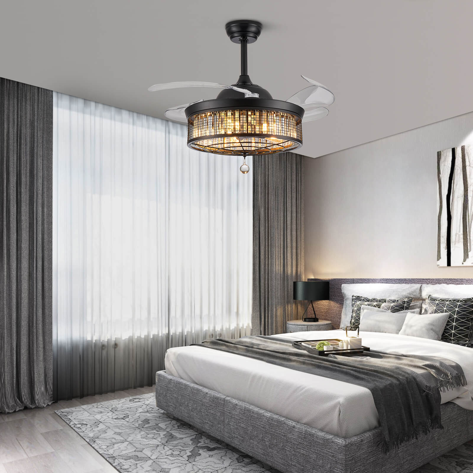 Gorgeous Mesh Caged Ceiling Fan With Light 42"