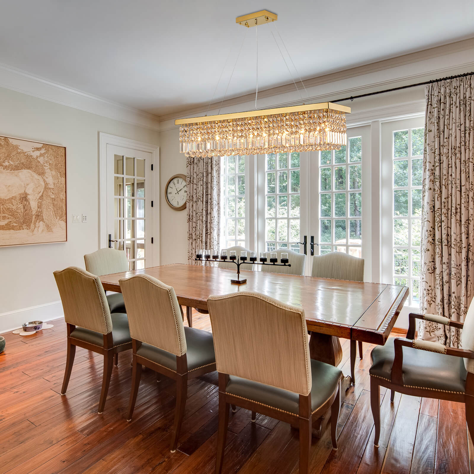 Rectangular Gold Canopy Crystal Chandelier For Kitchen