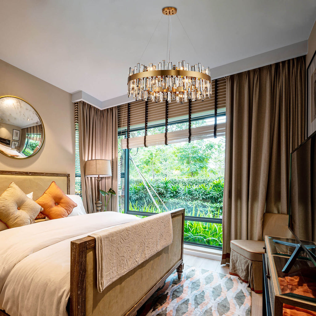 Round Gold Frame Irregular Crystal Bar Chandelier