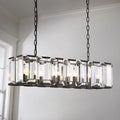 Wide Crystal Rectangular Iron Dining Chandelier