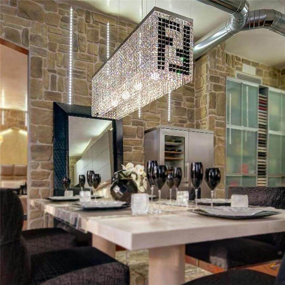 Modern Crystal Rectangle Chandelier For Dining Room MOOONI LIGHTING