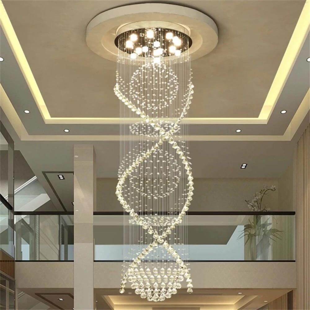 Unique Large Long Double Spiral Raindrop Chandelier For Staircase MOOONI LIGHTING