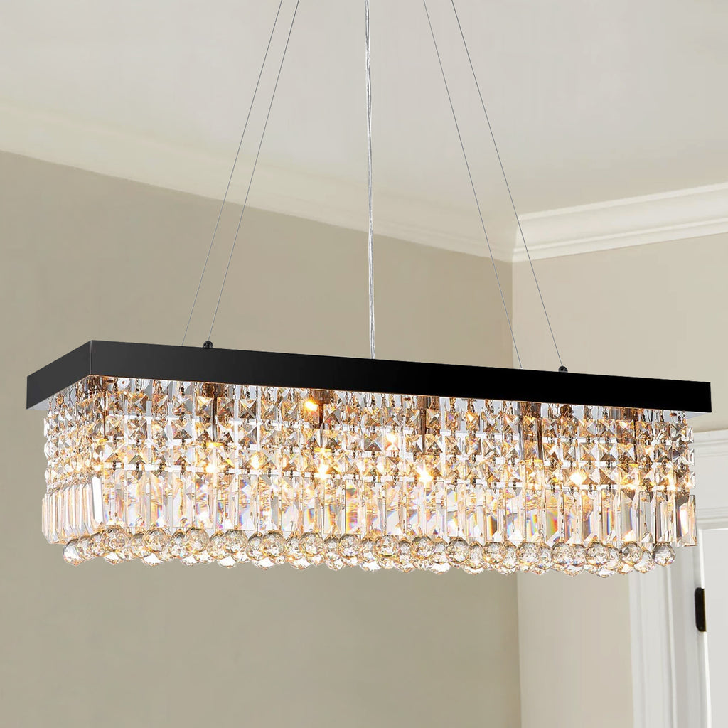 Modern Black Rectangle Crystal Chandelier