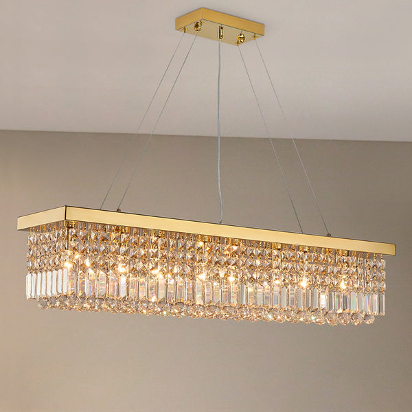 Rectangular Gold Canopy Crystal Chandelier For Kitchen