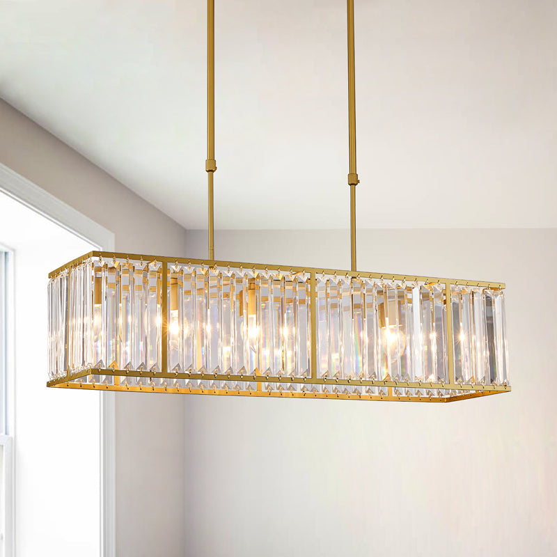 Rectangle Gold Metal Frame Crystal Chandelier