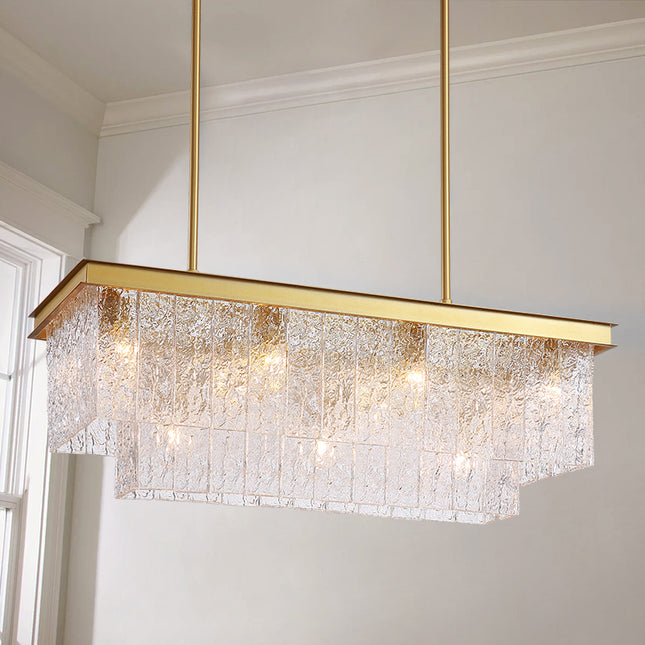 Rectangle Three-Tier Crystal  Chandelier With Gold Metal