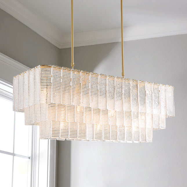 Gold Frame 3-Layer Glass Chandelier