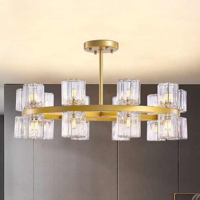 Gold Round Chandelier Modern Glass Ceiling Light