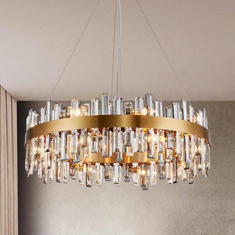 Round Gold Frame Irregular Crystal Bar Chandelier