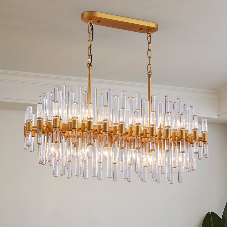 Rectangular Gold Frame Glass Bar Chandelier For Kitchen