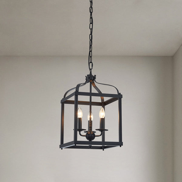 Rustic Black Iron Caged Pendant Light