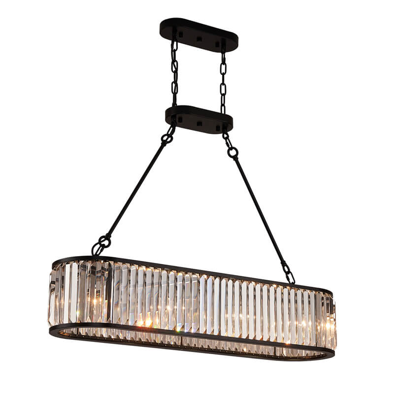 Black Oval Metal Frame Crystal Chandelier