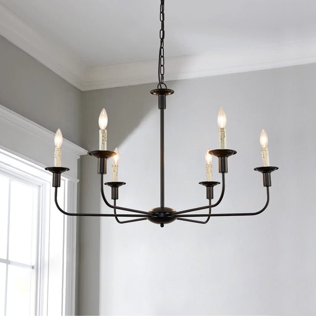 Black Frame Shell- Shaped Round Candle Chandelier 6 Lights