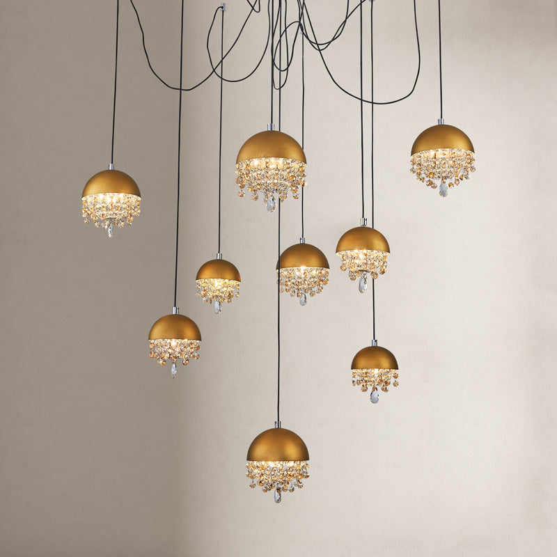 Gold Spider-Shaped String Ball Crystal Chandelier 9 Lights