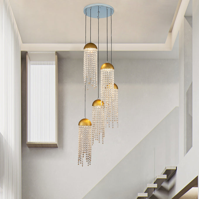 Gold Tassel Crystal Chandelier 5 Lights