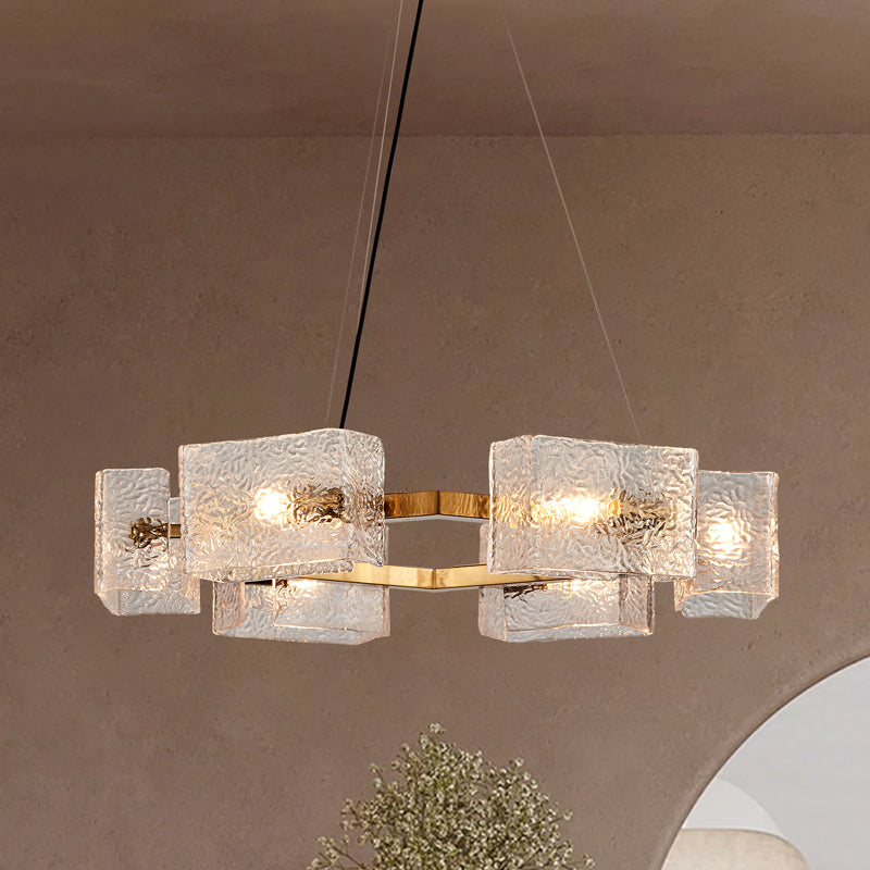 Hexagon Gold Round Chandelier Modern Hollow Crystal Ceiling Light