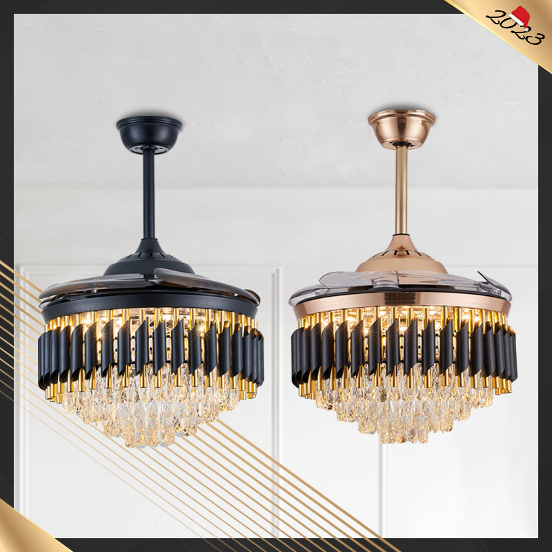 Black Brooklyn Fandelier, Retractable Chandelier Fan with Lights