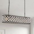 Black Oval Metal Farmhouse Grid Square Bead Crystal Chandelier