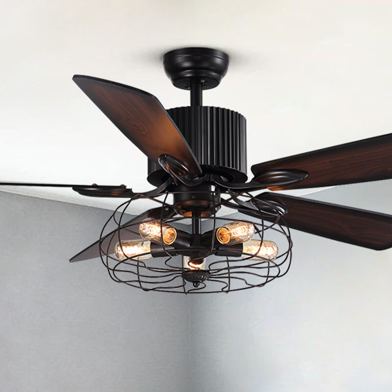 Industrial Cage Ceiling Fan Led Light – MOOONI LIGHTING