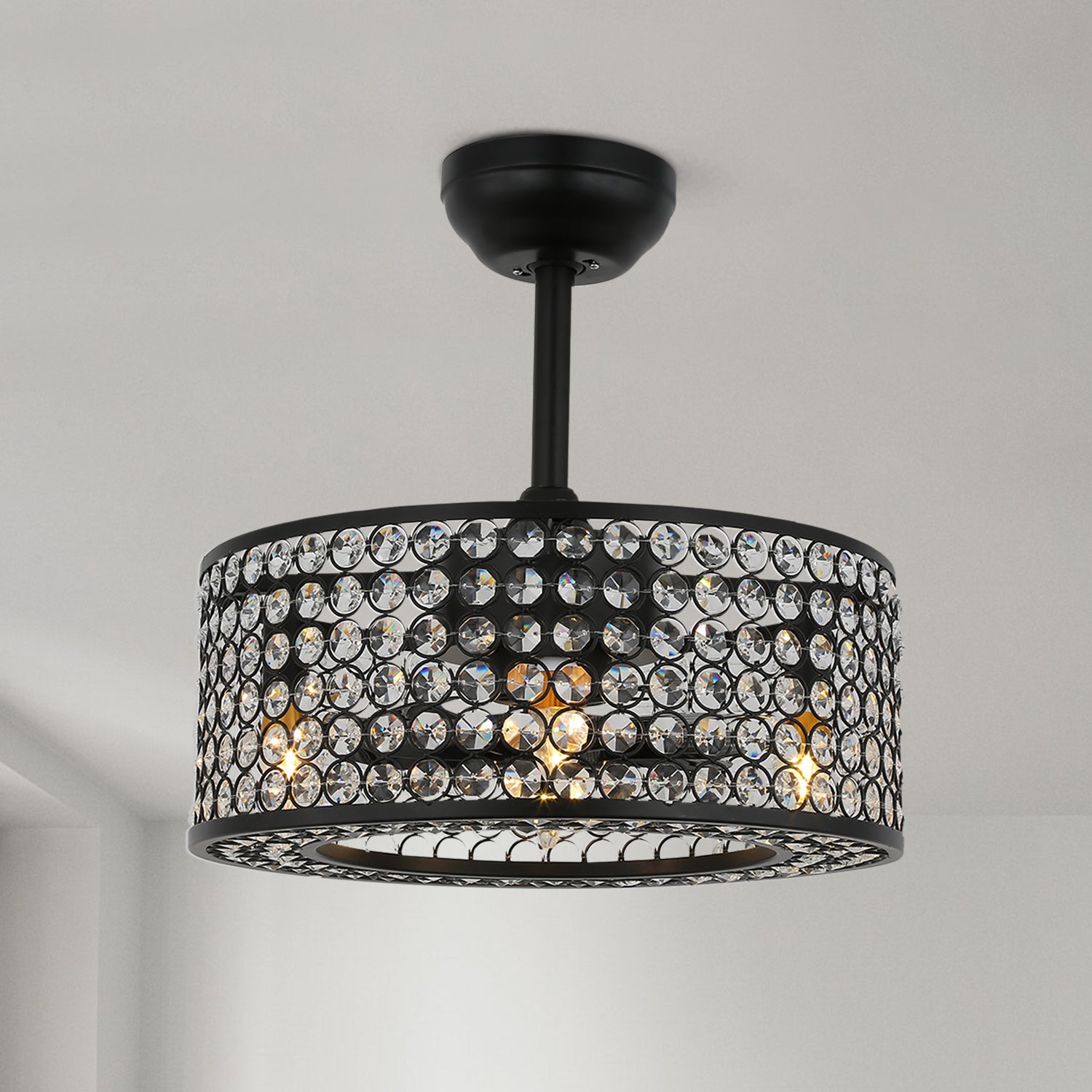 Tiny Caged Crystal Chandelier Fan