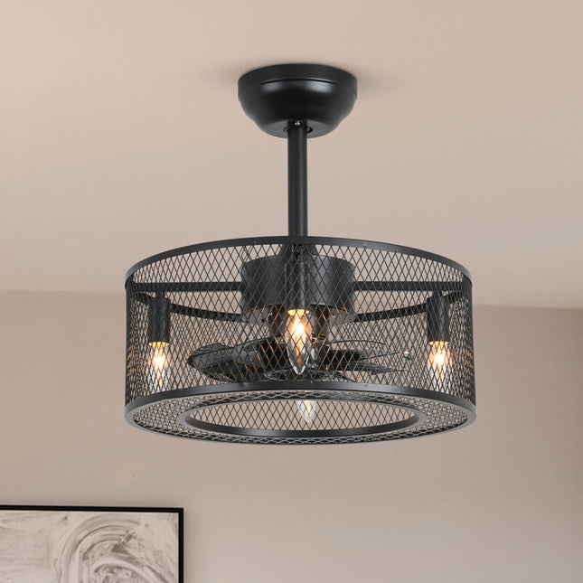 MOOONI-Small-Caged-Ceiling-Fan-Matte-Black-Vintage-Modern-Fandelier-Edison-Bulbs