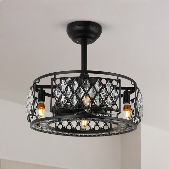 MOOONI-Caged-Ceiling-Fan-Matte-Black-Vintage-Matte-Black-Rhombus-Crystal-Fandelier