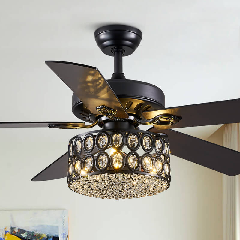 MOOONI-Ceiling-Fan-Light-Matte-Black-Industrial-Double-Layer-Oval-Crystal-Fandelier-50“