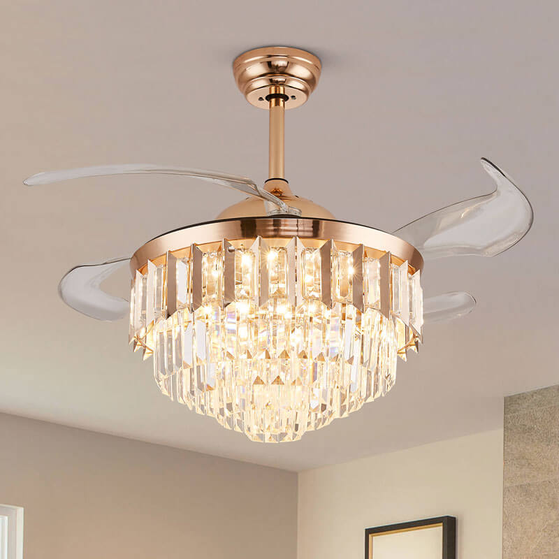 Luxury Gold Crystal Ceiling Fan With Foldable Blades For Bedroom Moooni Lighting