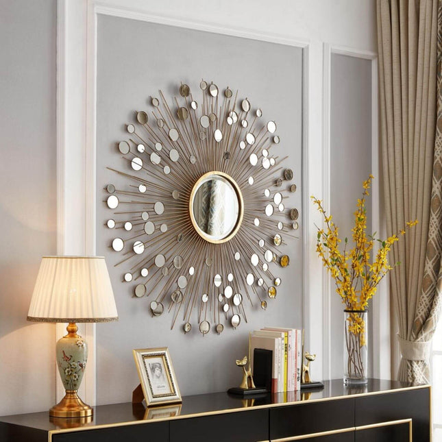 Modern-Sunburst-Gold-Metal-Frame-Round -Wall-Mirror