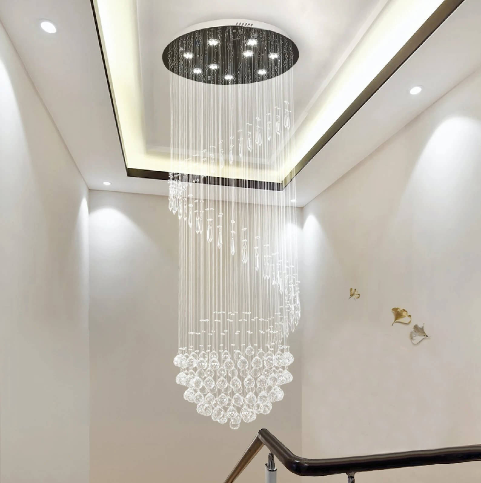 Modern-Chrome-Single-Ball-Spiral-Raindrop-Crystal-Chandeler-Staircase