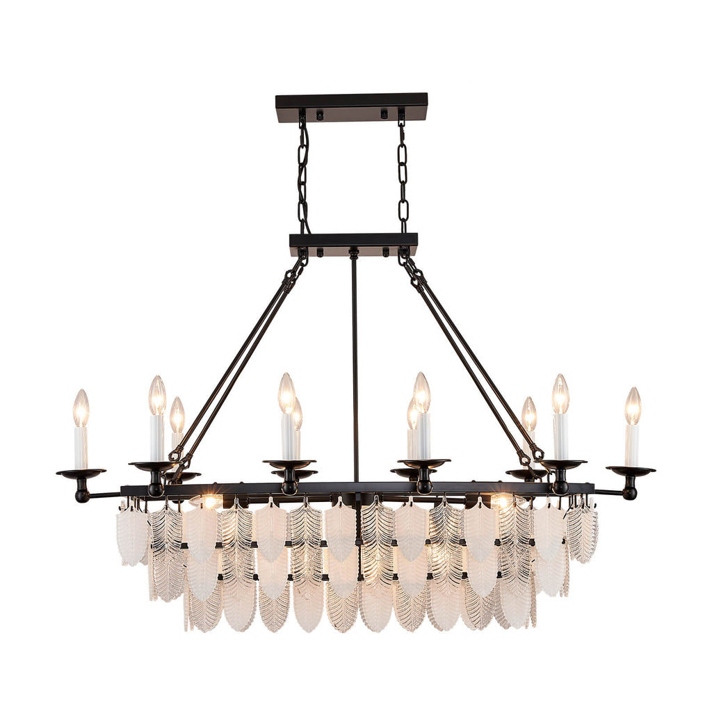 Modern-Matte-Black-Leaves-Candelabra-Rectangular-Pendant-Light