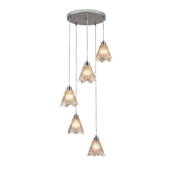 Spiral Chrome Bamboo Hat Glass Chandelier