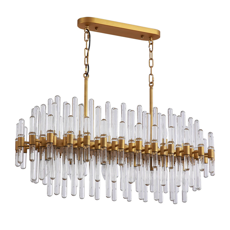 Rectangular Gold Frame Glass Bar Chandelier For Kitchen