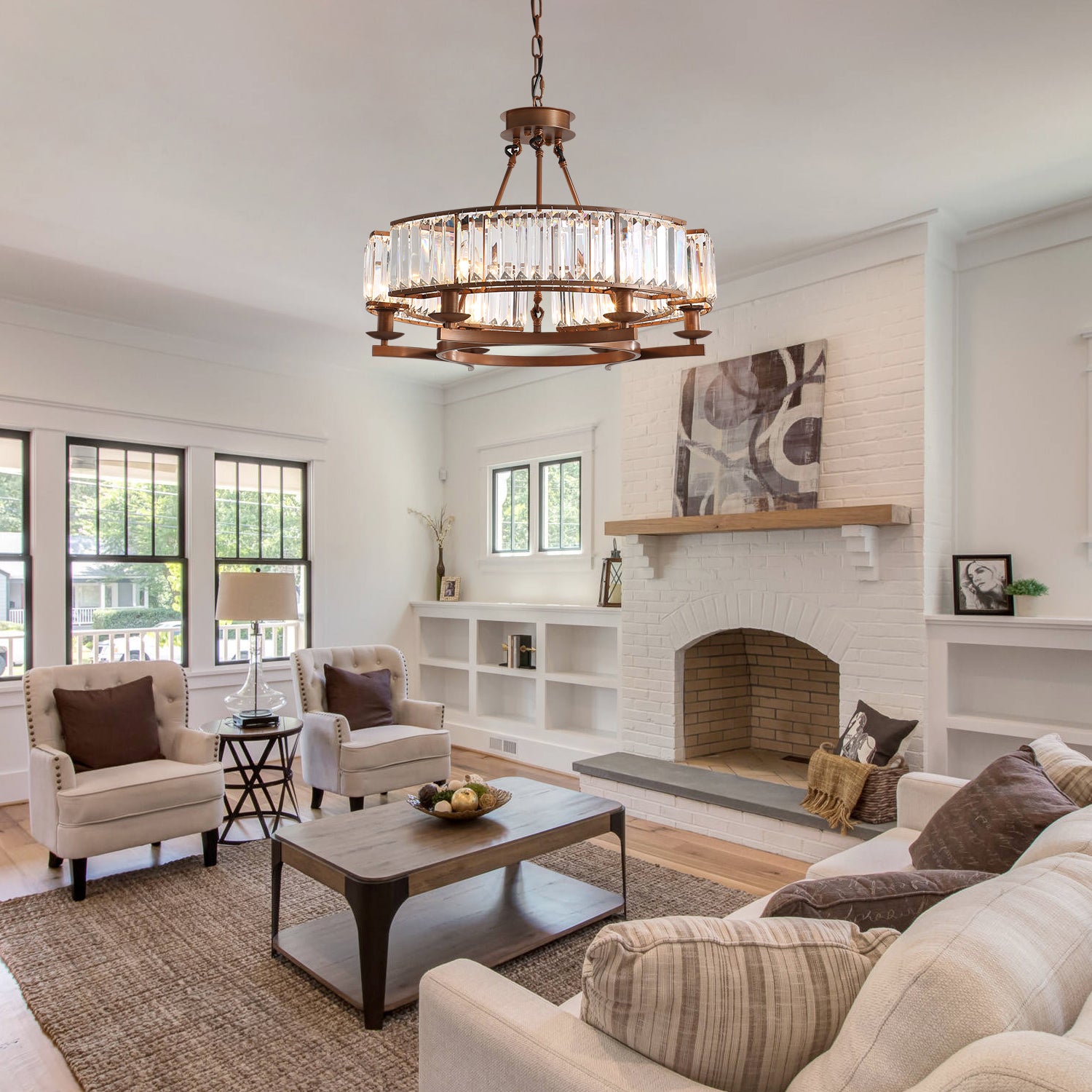 Farmhouse Wrought Iron Crystal Chandelier