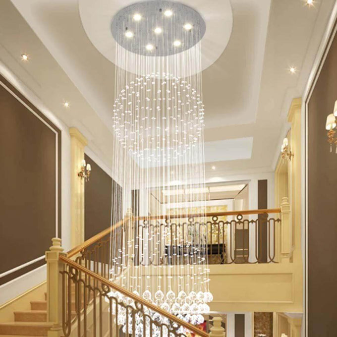 MOOONI-Modern-Chrome-Sphere-Double-Crystal-Chandelier-Staircase