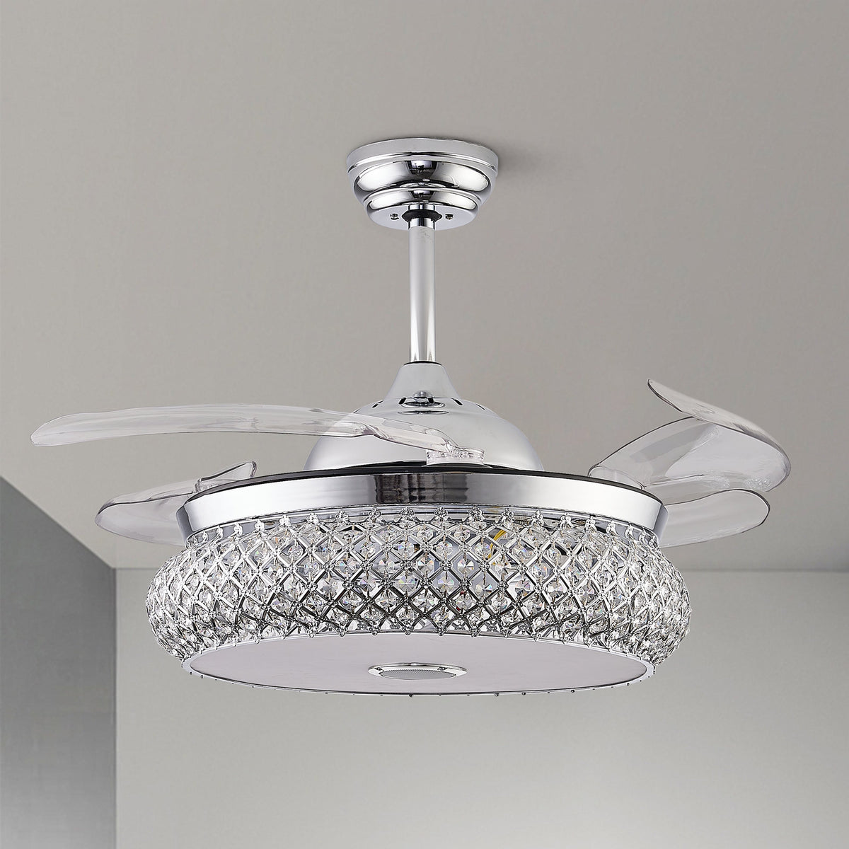Round Polished Chrome Ceiling Fan With Light MOOONI LIGHTING
